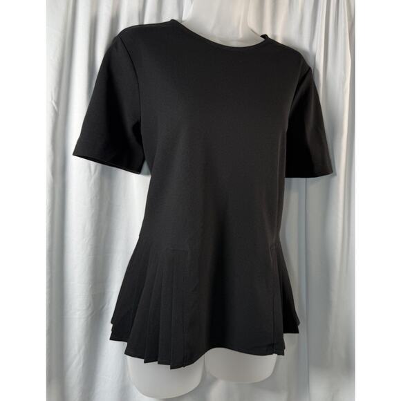 Ann Taylor Short Sleeves Peplum Front Side Pleats Blouse Black M Academia 83-52 - Picture 3 of 12